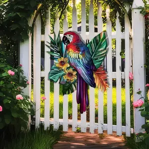 Large Colorful Metal Parrot Wall Art, 15.75inch Vibrant Bird Garden Fence House Decor, Garden Accessories, Durable Iron Craft, Exquisite Patio Wall Hanging, No Electricity Needed，Perfect for Halloween, Thanksgiving, and Christmas Decorations