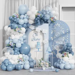 Dusty Blue Balloon Garland Arch Kit, 143 count Macaron Blue and White Balloons for  Shower Decorations Gender Reveal Birthday Bridal Party Wedding Decorations (White and Blue)