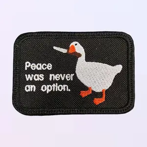 Peace Was Never An Option Patch - Iron On Sew On Hook Backing - Funny Meme Duck Design Sewn Embroidery