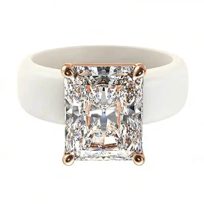 Women's Elegant Pink & Black Band Rings with Square-Cut Diamonds, Fashion Costume Jewelry Accessories