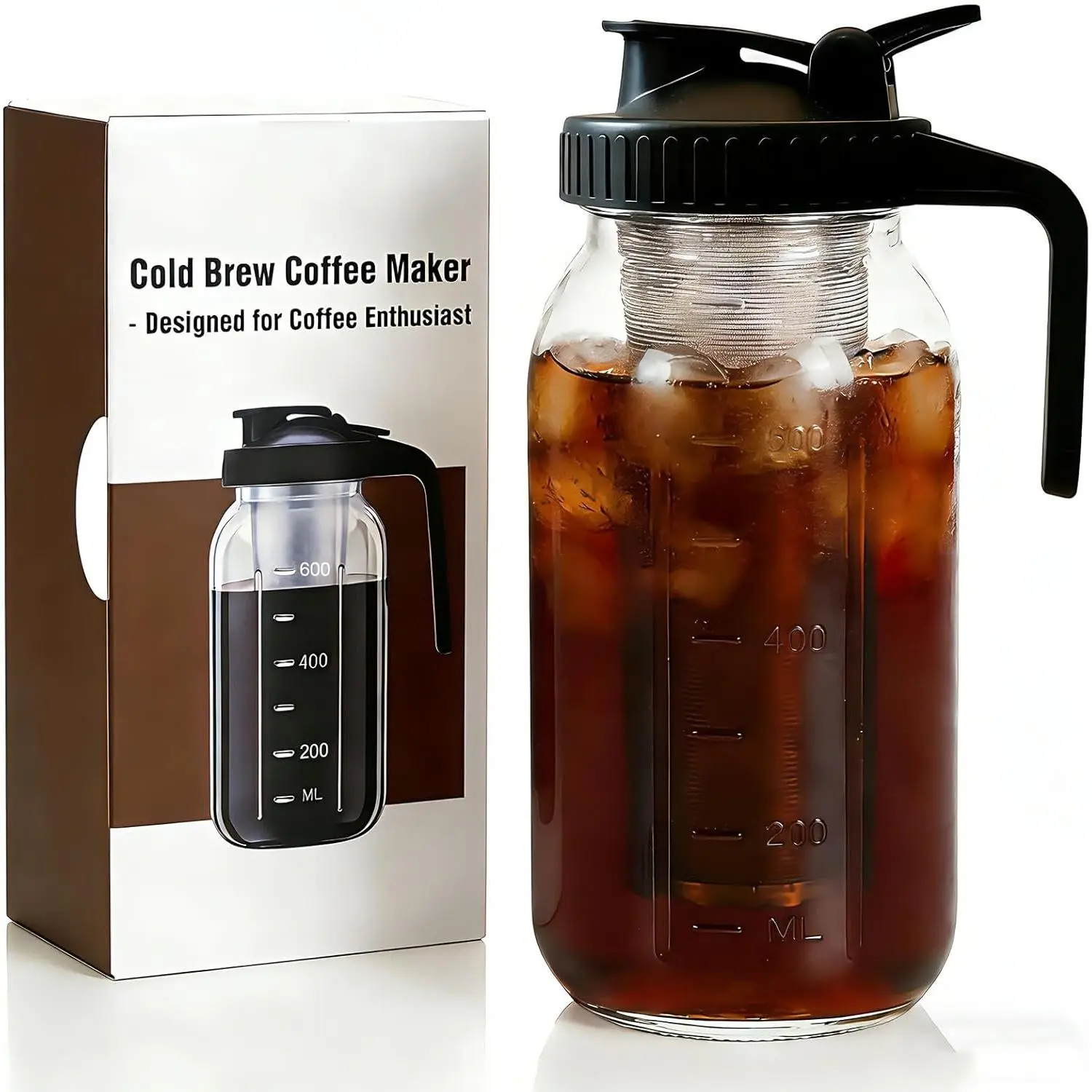 Cold Brew Coffee Maker, 32oz Mason Jar Pitcher with Airtight Lid and Stainless Steel Filter, 1 Quart Wide Mouth Glass Jar Cold Brew Coffee Kit  Infuser Pitcher, Coffee Lovers Gifts for Men/Women