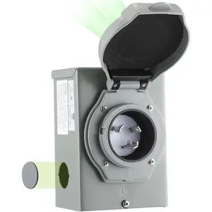 Pre-drilled 30 Amp Generator Inlet Box, Nema L5-30p 3-Prong Locking Generator Plug, Outdoor Weatherproof Heavy Duty Power Box with LED , 125/250 , 7500 Watts, Etl Listed