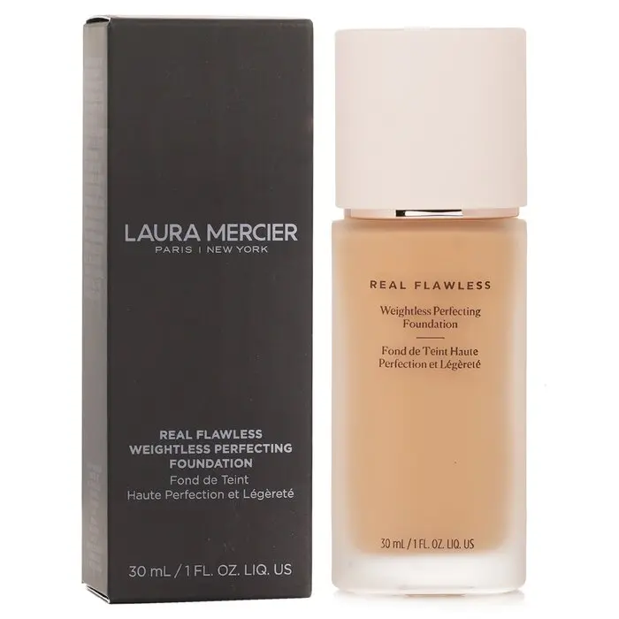Laura Mercier Real Flawless Weightless Perfecting Foundation Cosmetic - Hydrating, Transfer-Proof Makeup for Sensitive Skin, Full Coverage, Even Skin Tone, #2W2 Warm Linen, 30ml/1oz