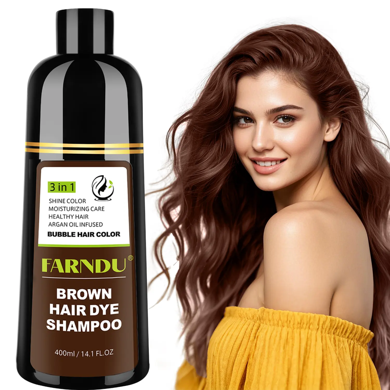 FARNDU Hair Color Shampoo - 10 Mins Gray Hair Coverage - Long Lasting - Ammonia-Free -  3-In-1 Gray Hair Coverage - Fruity Aroma(400 mL)-Brown, Christmas Gift