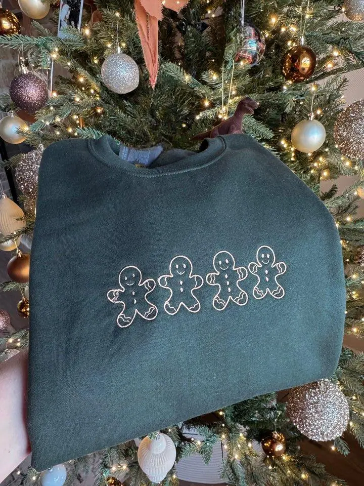 Gingerbread Embroidered Forest Green Hoodie/Jumper with Gingerbread Color Thread