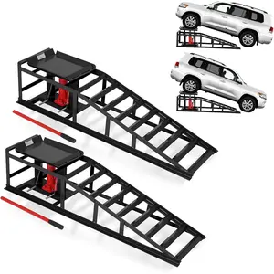 2 Pack Hydraulic Car Truck Service Ramps, Adjustable Lift Ramps for Oil Change, 11000 LBS (5 Ton) Capacity, 9.4" -13.3" Height, Heavy Duty Vehicle Lifting for Garage Auto