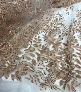 Beaded & Sequined Lace Fabric Embroidered on 100% Polyester Net Mesh | Lace USA - GD-67216