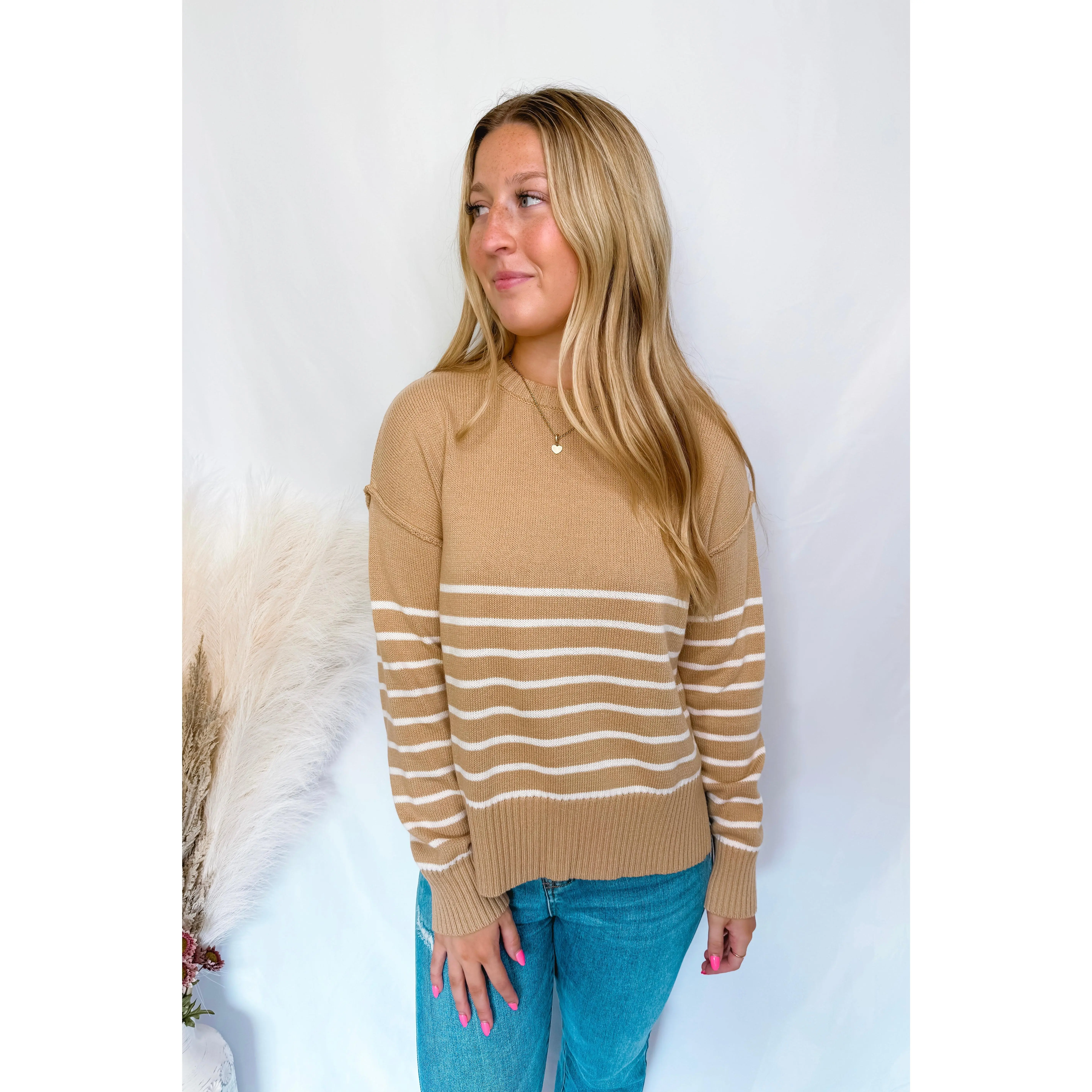 Harvest Season Striped Knit Sweater - Taupe/Ivory