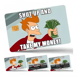 4 Pack Funny Money Meme Credit Card Stickers, Waterproof Vinyl Bank Card Skin Decals, Debit Card Cover Wraps, Cartoon Style Wallet Card Decor, Chip Cutout & Full Cover Sticker Set