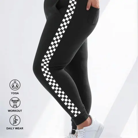 Plus Size Women's Casual Pants, Athleisure Casual Bottoms, and Checkered Joggers, Comfortable High Waisted Pants for Everyday Wear, Fashionable Plus Size Clothing, High Waist Comfy