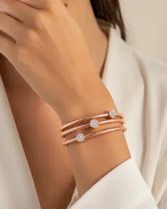 Elegant Triple Wrap Crystal Accent Bracelet – Rose Gold / Silver Tone Cuff Bracelet for Women