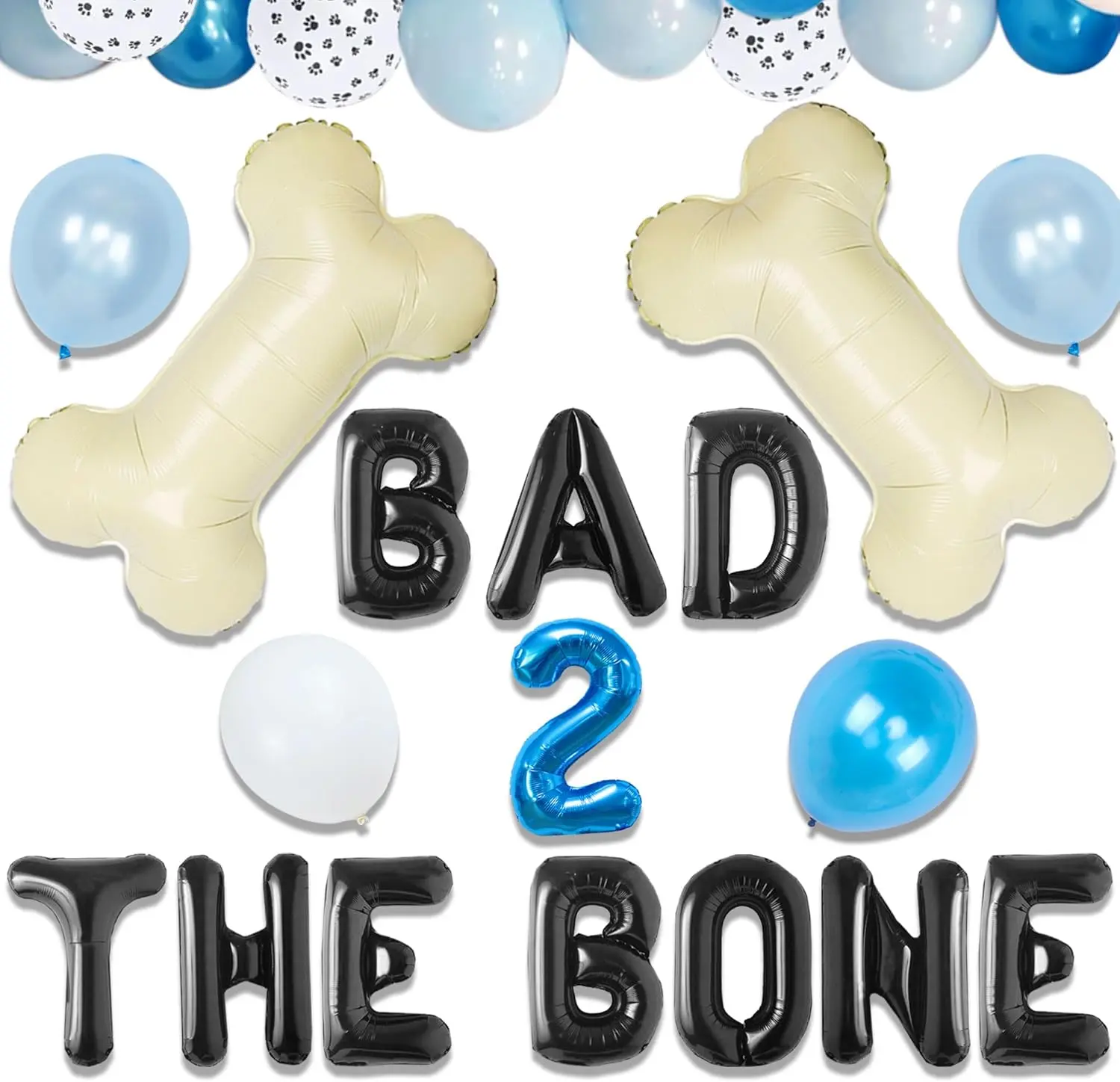 Dog 2nd Birthday Party Decorations Bad 2 the Bone Balloons Bad Two The Bone Party Decorations Puppy Dog Birthday Decoration Party Supplies Ballons Light Print