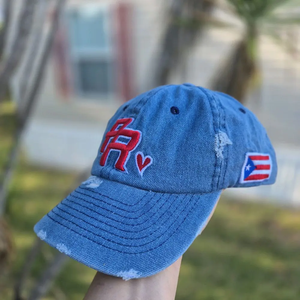 PR Caps - Blue Baseball Cap with Red "PR" Logo and Puerto Rican Flag Patch