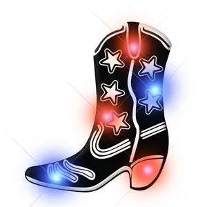 Set of 25 Light Up Black Cowboy Boot Flashing Blinking LED Body Light Lapel Pins