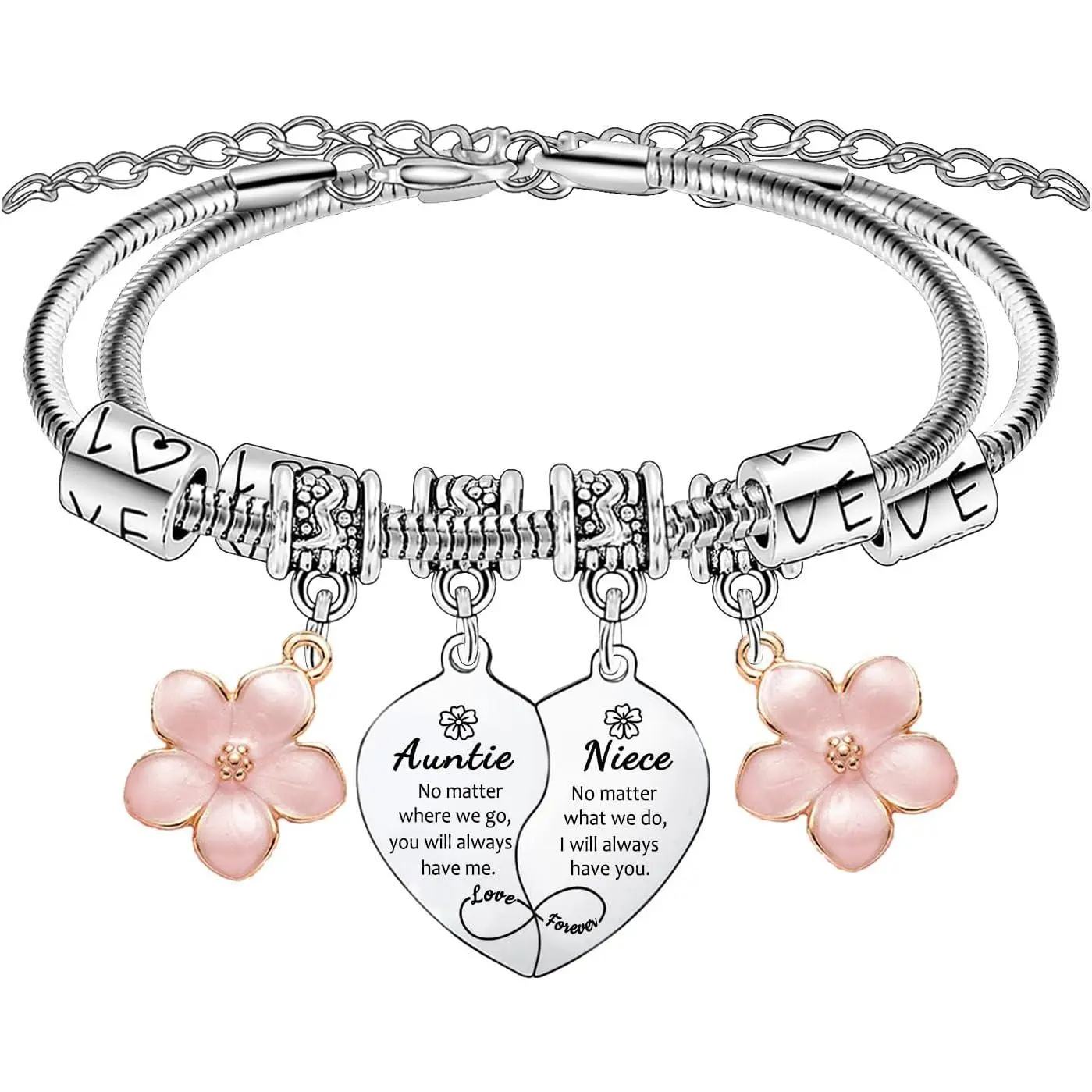 Auntie Niece Bracelets for 2 Pcs Heart Matching Bracelets for Auntie and Niece Gifts for Aunt Christmas Birthday Present for Aunt and Nieces Bracelet Jewelry Thanksgiving Gift