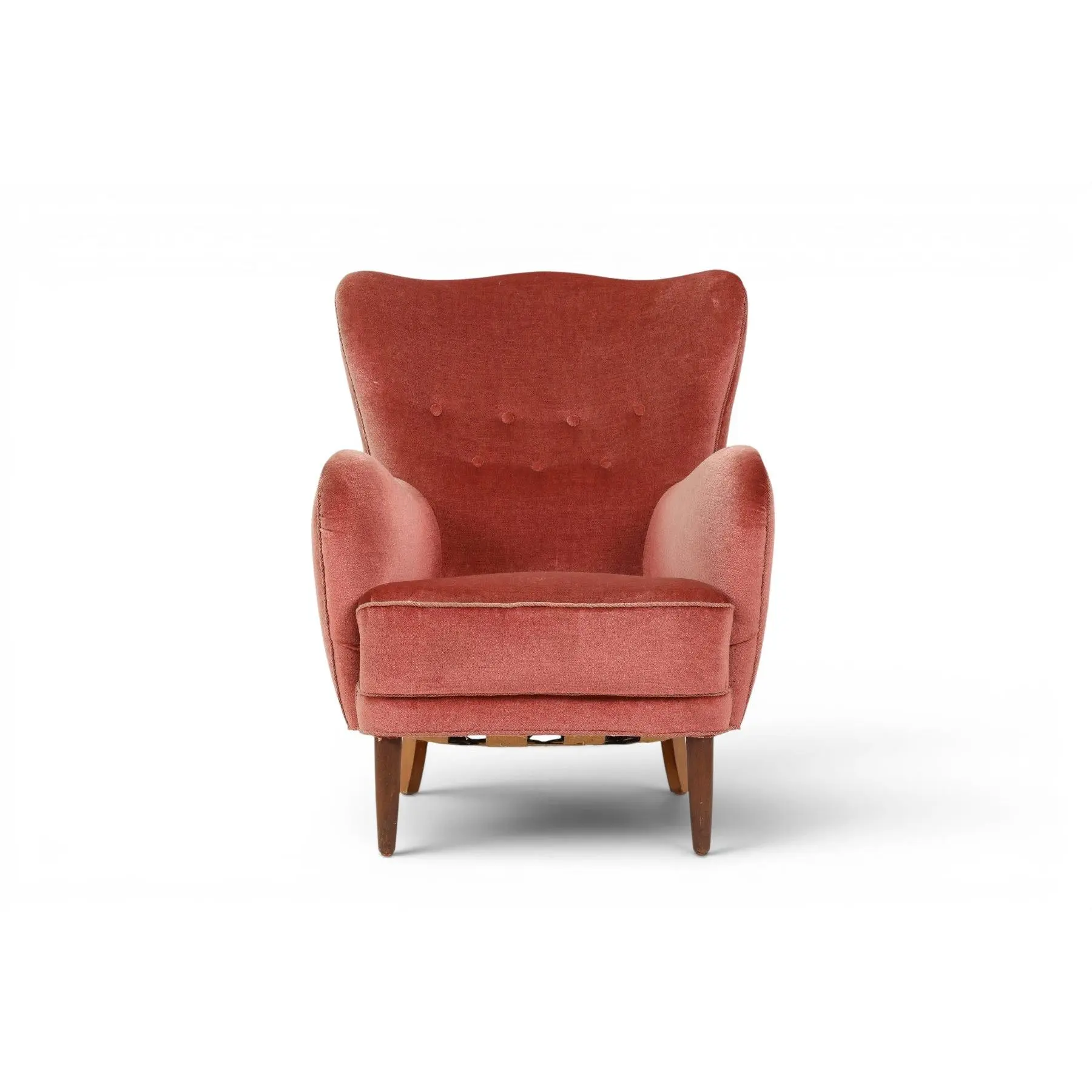 1930s DANISH LOUNGE CHAIR IN ORIGINAL ROSE VELOUR