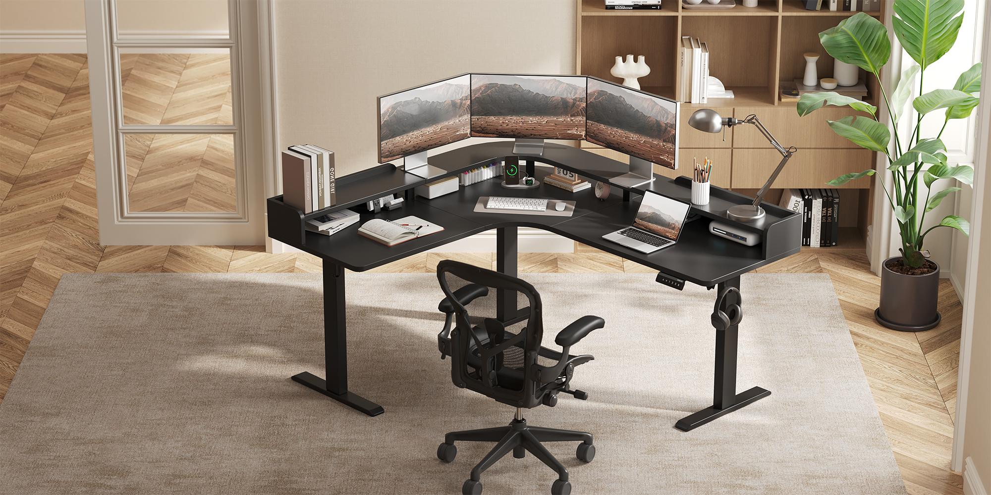 62.9" Electric L Shaped Standing Desk ,Adjustable Height Corner Desk with Monitor Shelf, Sit Stand Table for Home Office Computer Workstations,Splice Board,Gaming Desks Gifts for Men and Women,Rustic Brown/White/Black/Light Rustic Brown 62.9" Electric L Shaped Standing Desk ,Adjustable Height Corner Desk with Monitor Shelf, Sit Stand Table for Home Office Computer Workstations,Splice Board,Gaming Desks Gifts for Men and Women,Rustic Brown/White/Black/Light Rustic Brown