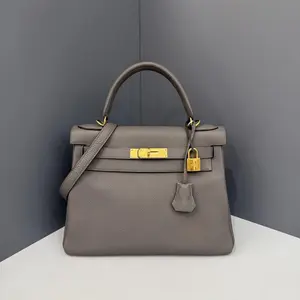 Pre-owned HERMÈS Leather tote bags Hermes Kelly 28 Togo 8F Etain (sc020326a7)