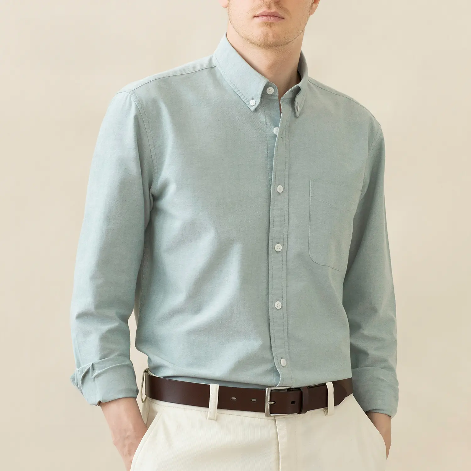 Men's 100% Combed Cotton Textured Oxford Shirt - Classic Fit, Long Sleeve, Pocketed, Stylish Business Casual Button-Down, Affordable Fashion Elevated Basics Basic Style Casual Shirt, Casual Shirts