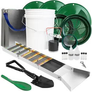 ASR Outdoor 20pc Gold Panning Kit with 50 Inch Folding Sluice Box 5 Gallon Bucket Dual Riffle Pans Magnetic Tool Raw Material Processing