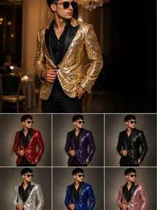 Men's Full Size Sequin One Button Blazer Plus Size