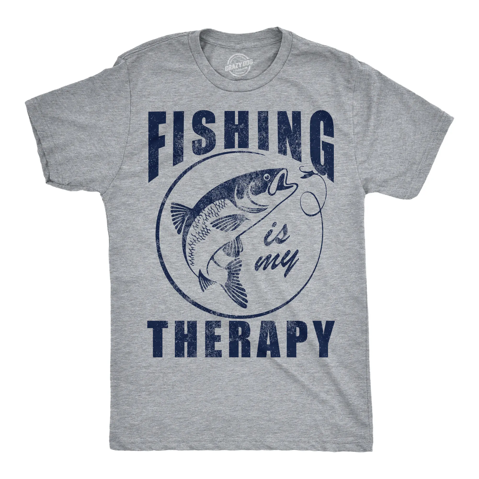 Mens Funny T Shirts Fishing Is My Therapy Sarcastic Fish Graphic Novelty Tee for Men Mens Funny T Shirts Cool Vintage Fashion T-Shirt Gift Classic Menswear Sarcastic Apparel for Men Funny Fishing Short Sleeve Light Grey