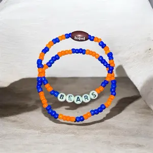 Bears Beaded Bracelet - Blue and Orange Beads with "Bears" Letter Beads and Football Charm - Perfect for Fans