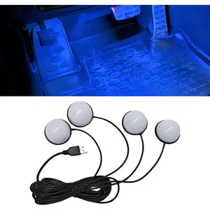 Interior LED Lights, 5V  Bright Ambient Light  Under Dash Neon Lamp with USB Port, 4 in 1 Atmosphere Lights Interior Decorative Lamps for   (Blue)