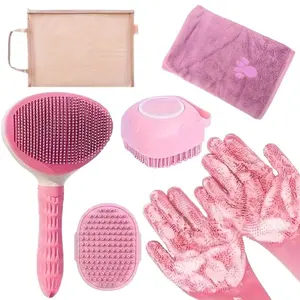 6 Piece Pet Bathing Grooming Set, Shampoo Brush, Bathing Gloves, Towels for Dogs, Cats, Small Animals, Gentle Fur Care, Shiny Healthy Coat