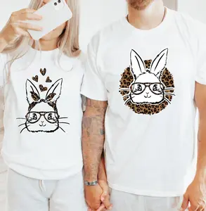 Comfort Colors® Easter Bunnies Couple Shirt, Happy Easter Leopard Sweatshirt, Cute Easter Tee,Bunny Lover T-Shirt,Family Easter Matching Tee