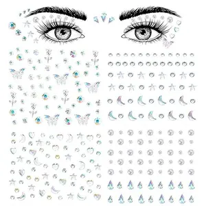 Face Gems Self Adhesive Face Rhinestones Stick On for Hair Gems Makeup Stickers Face,Eyes,Nail Stickers Pearls Star Rhinestones Tattoos for Women, Girls (4 Sheets)