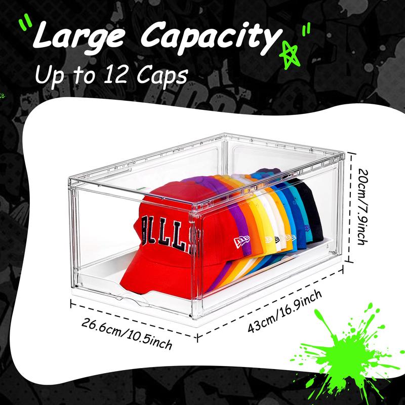 【New Arrrival】Vtopmart Hat Organizer for Baseball Caps,clothing with Clear Holder Box, Large Cap Storage with Sliding Tray, Stackable Rack Display Case & Magnetic Door, New Year Hauls