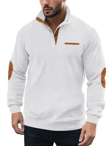 Men's Winter Custom Polo Neck Long Sleeve Cardigan, High-Quality Corduroy, Casual Loose Fit, Outdoor Match, Patchwork Design
