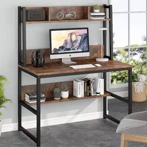 Computer Desk with Hutch, Wooden Small 42-inch Desk, Industrial Simple Office Desk with Storage Space for Home Office Desktop computer table home desk with bookshelf integrated combination small apartment student writing study table