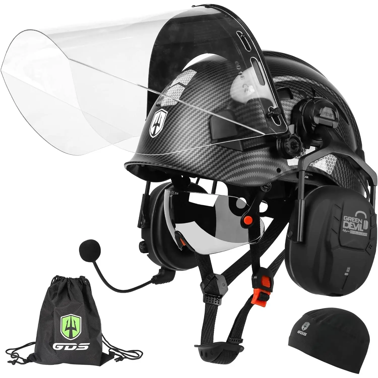 5-in-1 Impact Resistant Forestry Chainsaw Hard Hat (53-63cm) - Bluetooth Hearing Protection, Built-in Visor Face Shield, Face + Ears Safe, Unisex for Arborist Logging, Hedge Trimmers