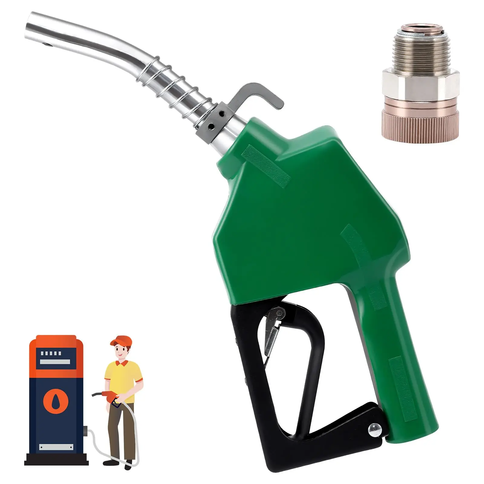 Gaomon Auto Shut-Off Gas Pump Nozzle, 3/4" NPT, 360° Swivel, 13/16" Spout, 16 GPM Flow Rate, Green for Gasoline and Diesel Fuel Transfer