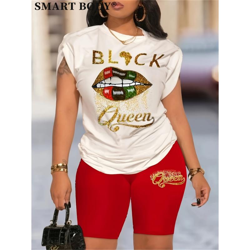 summer  new style dress unique Faith Letter Plaid Shorts Set with Pockets Short Sleeve Crew Neck T-shirt & Biker Casual Two-Piece Athletic Outfit, White Black Brown Stripes Top Tee + Pant Tracksuit Perfect for Summ