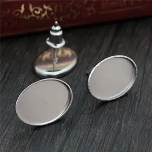 ( No Fade ) 10x14mm 20pcs/Lot 316 Stainless Steel Oval Earring Studs,Earrings Blank/Base,Fit 10*14mm Oval Glass Cabochons-T7-27