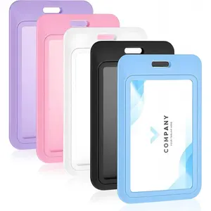 5 PCS Sliding Badge Holder, Sliding Id Badge Holder with Clear Window Vertical Hard Plastic Sleeve Secures Work Id Key Card Credit Cards, Hard Plastic Vertical Card Cases for Nurses Teachers Students