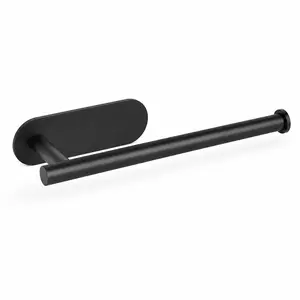 Paper Towel Holder Under Cabinet, Self-Adhesive or Screw Mounted Stainless Steel Kitchen Roll Holder, No Drill Wall Mount Towel Bar for Kitchen, RV & Bathroom, Matte Black, 13.2 in