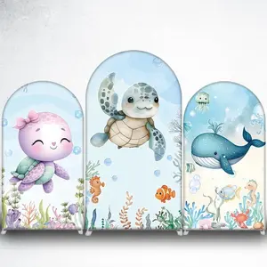 15-day 2D Flat Delivery Pink Turtle Arch Backdrop Cover for Girls Underwater Birthday Party