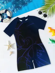 Boys' One-Piece Swimsuit, Sonic Cool Style, Cartoon Anime Print + Quick-Drying High-Elastic Fabric, Keeps You Sweat-Free While Playing in Water in Summer, Ensures High Turnaround Rate for Pool/Beach Outfits