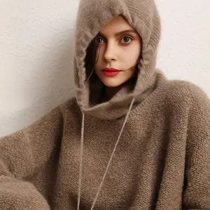 Women's Winter Hat 100%Wool Soft Warm Balaclava Beanies Ear Face Neck Protect Dual-Use Fashion False Collar Hat Ski Cap