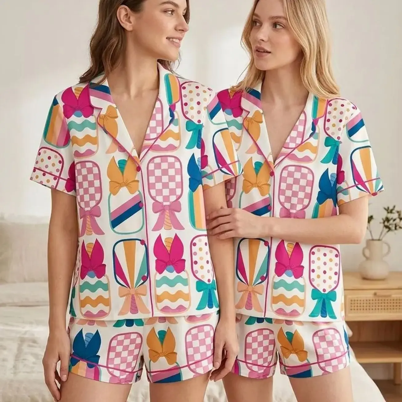 Pickleball Pajama Set for Women, Satin Sleepwear, Pickleball Lover Gift PJs IPE