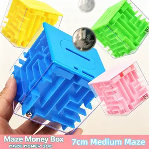 1Pc 7cm 6-Sided 3D Maze Money Box Cube Transparent Bead Maze Piggy Bank Educational Stress Relief Toy For Kids Focus Training Creative Gift