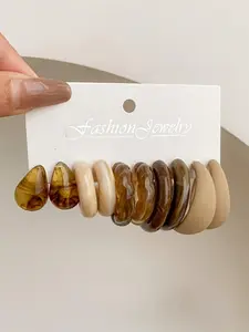 Women's Resin Earrings Set, 5 Pairs Deep Color Matte Design, Mini Bean Style Ear Studs, Elegant Daily Wear & Festival Accessory, Matte Finish