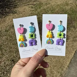 Large polymer clay dangles with hypoallergenic stainless steel ball studs