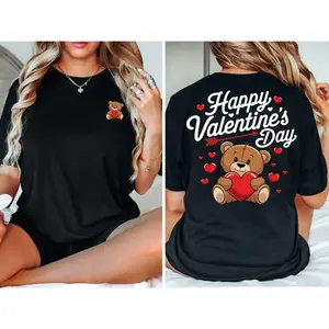 ❤️   Double-Sided Happy Valentine's Day Tshirts, Be Mine Love Graphic Tee, 100%25 Cotton Breathable Top, Perfect Valentine & Birthday Gift for Your Bae – Two Unique Looks, One Perfect Gift! # ViralTees # TikTokShop. # TrendyTees #  FunnyValentine