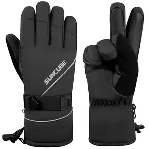 SUN CUBE Ski Gloves Men Women, Snow Gloves Waterproof Breathable, Winter Gloves Snowboard Snowboarding Skiing Insulated Warm (Black, Medium)