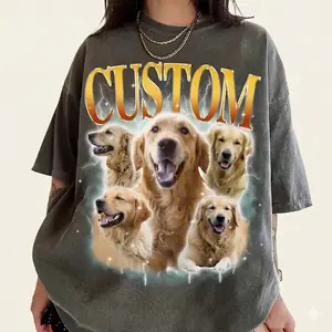Custom Pet Vintage Bootleg T-Shirt, Retro Personalized Pet Photo + Name Comfort Colors Shirt, Custom Dog Portrait Top,Design Cat Shirt Tee